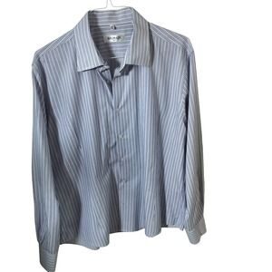 Balmain Paris Mens XXL Blue White Striped Long Sleeve Button Down Dress Shirt
